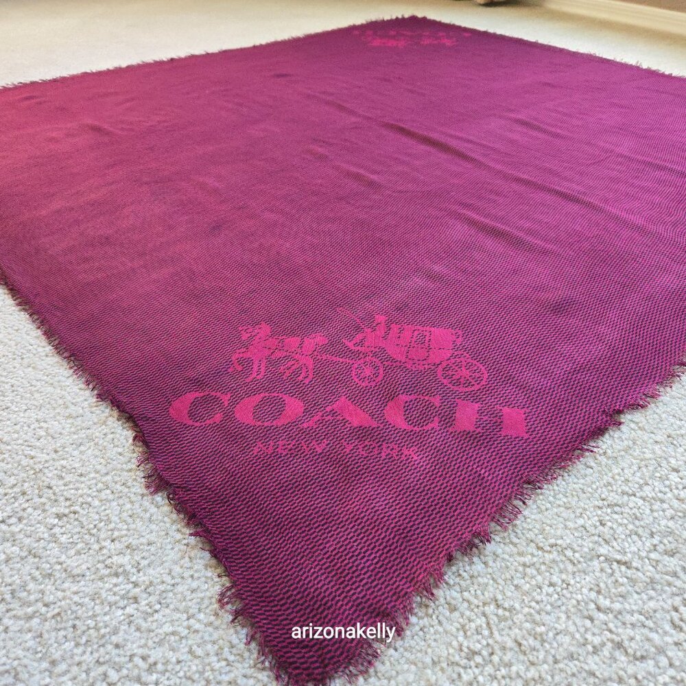 Coach Lightweight Burgundy Square Scarf Horse & Carriage - Picture 11 of 11